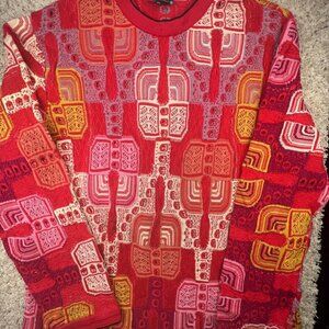 COOGI Australia Womens Red 3D Abstract 2X Long Sleeve Sweater Geometric Cotton